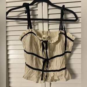Cream and Black Strappy Tank with Bows